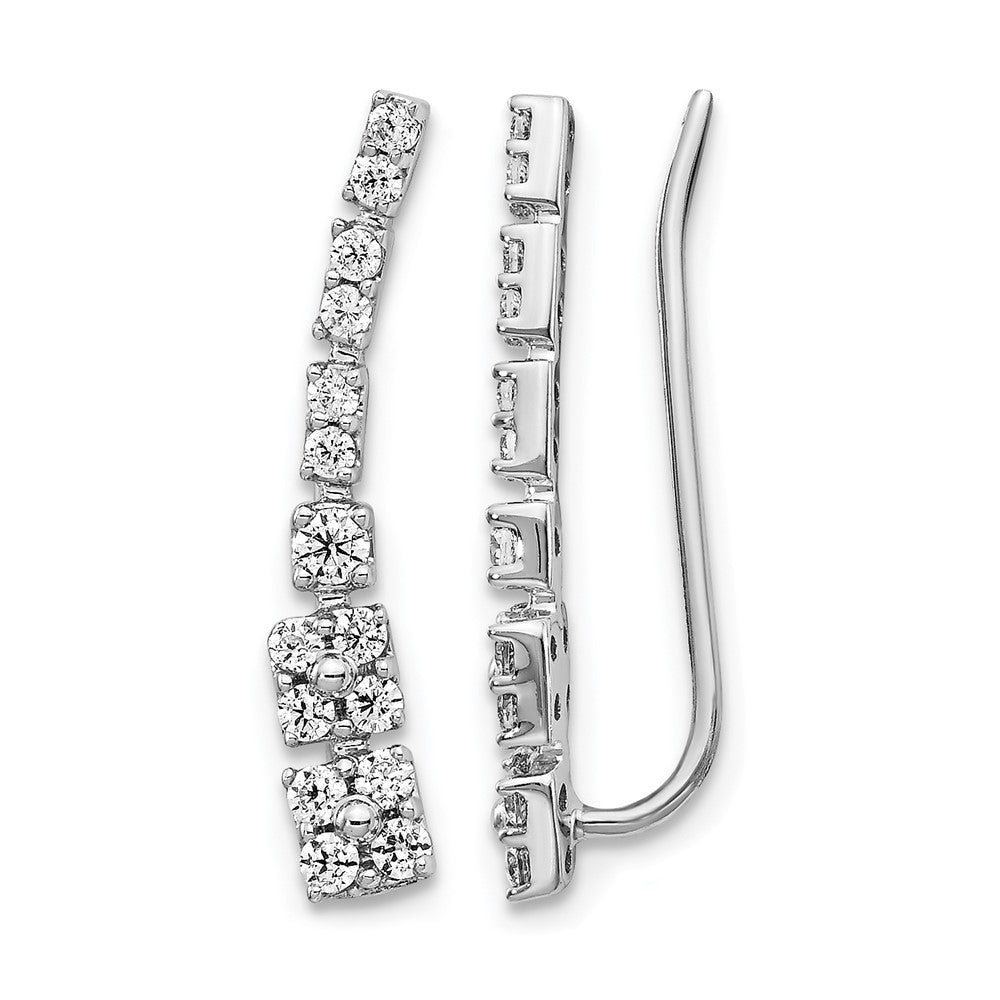14k White Gold Real Diamond Ear Climber Earrings