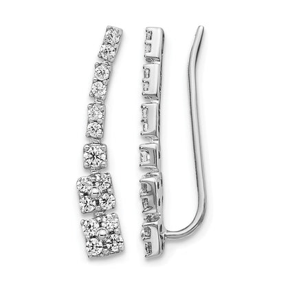 14k White Gold Real Diamond Ear Climber Earrings