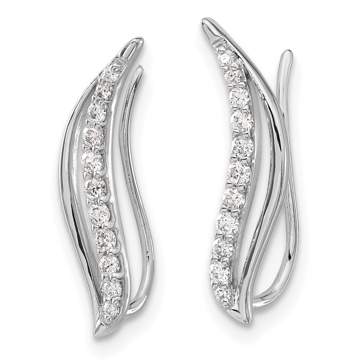 10K White Gold Diamond Wave Ear Climber Earrings
