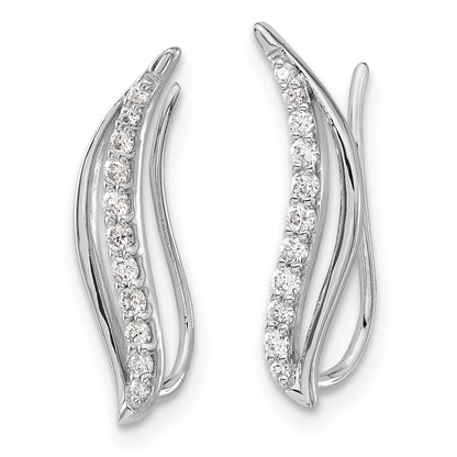 10K White Gold Diamond Wave Ear Climber Earrings