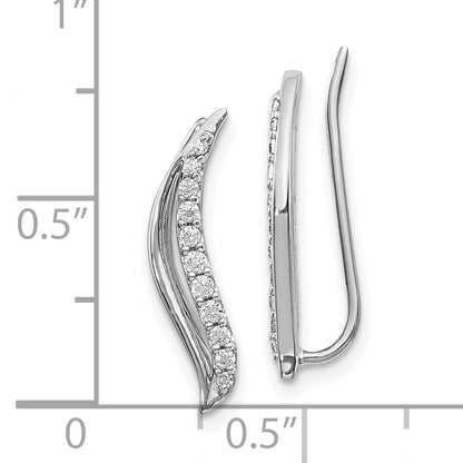 10K White Gold Diamond Wave Ear Climber Earrings