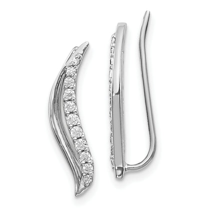 10K White Gold Diamond Wave Ear Climber Earrings