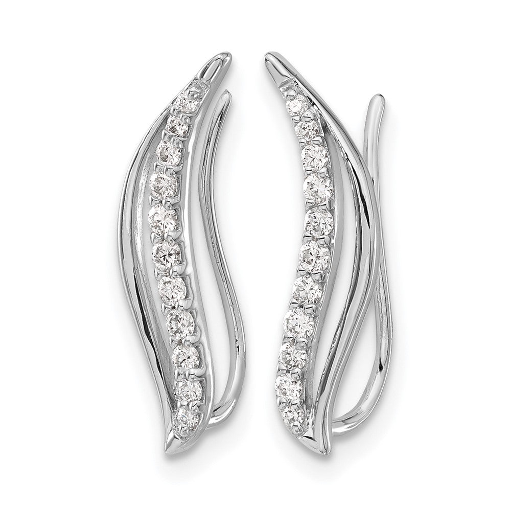 14k White Gold Real Diamond Wave Ear Climber Earrings