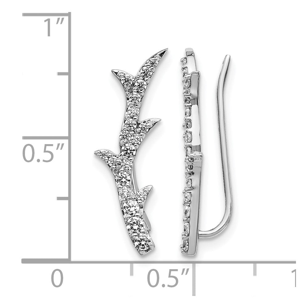 14k White Gold Real Diamond Ear Climber Earrings