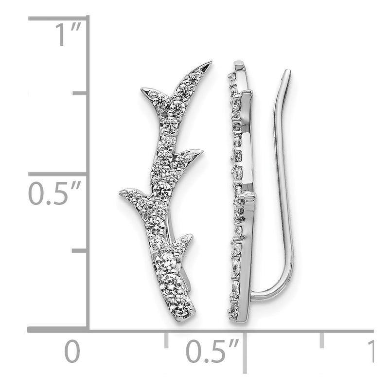 14k White Gold Real Diamond Ear Climber Earrings