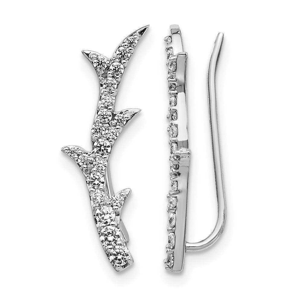 14k White Gold Real Diamond Ear Climber Earrings