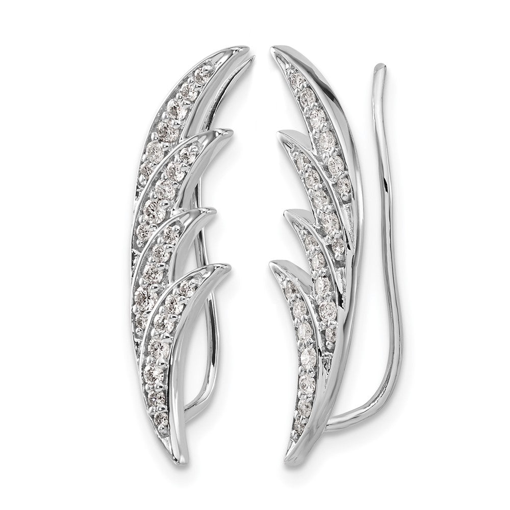 14k White Gold Real Diamond Ear Climber Earrings