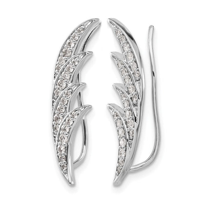 14k White Gold Real Diamond Ear Climber Earrings