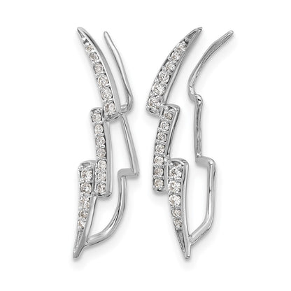 14k White Gold Real Diamond Lightning Ear Climber Earrings