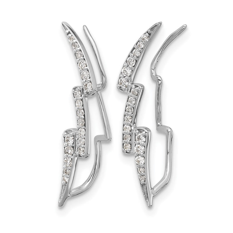 14k White Gold Real Diamond Lightning Ear Climber Earrings
