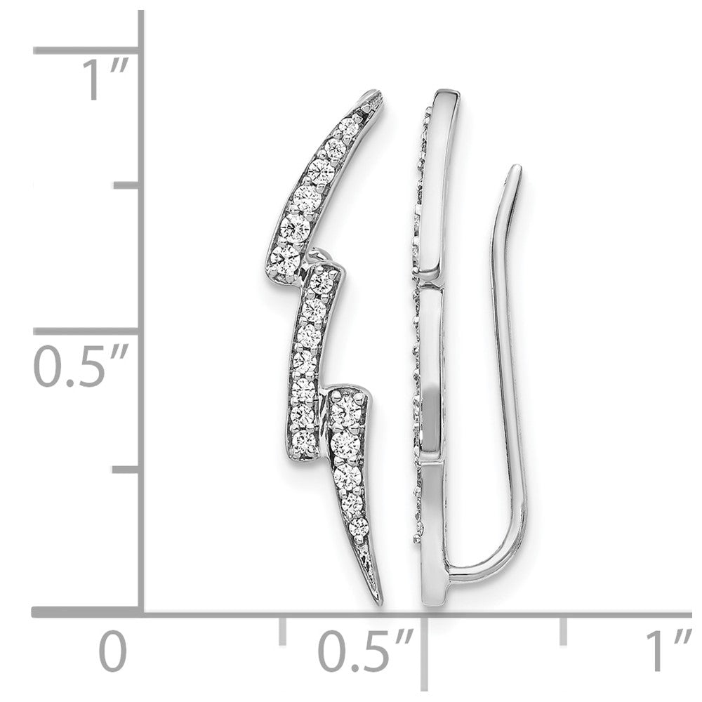 14k White Gold Real Diamond Lightning Ear Climber Earrings