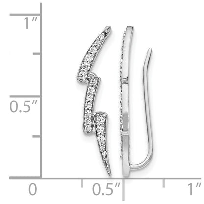 14k White Gold Real Diamond Lightning Ear Climber Earrings