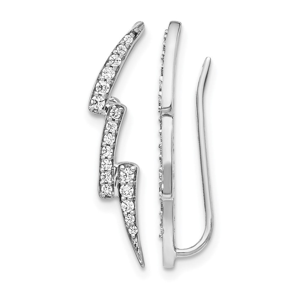 14k White Gold Real Diamond Lightning Ear Climber Earrings