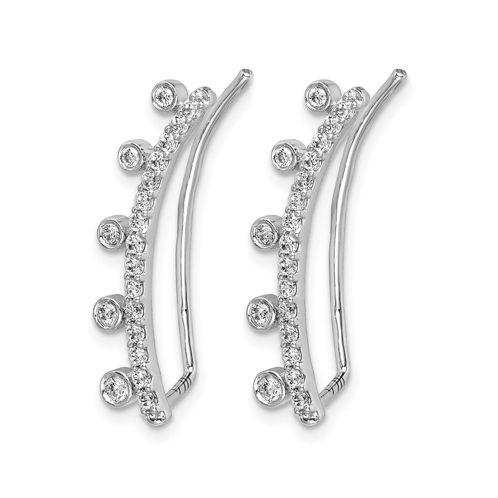 14k White Gold Real Diamond Graduated 5-stone Ear Climber Earrings