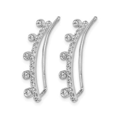 14k White Gold Real Diamond Graduated 5-stone Ear Climber Earrings