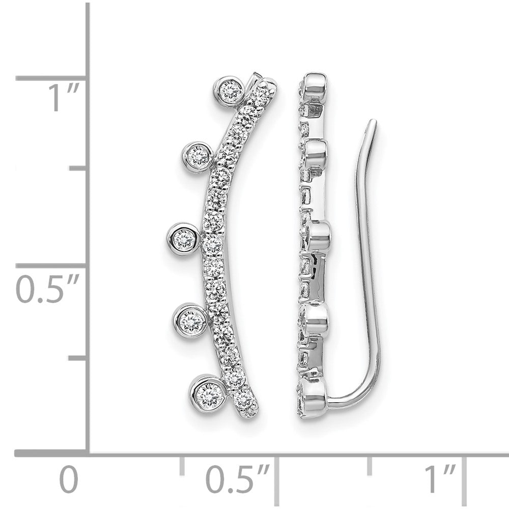 14k White Gold Real Diamond Graduated 5-stone Ear Climber Earrings