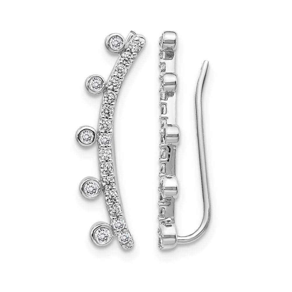 14k White Gold Real Diamond Graduated 5-stone Ear Climber Earrings