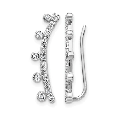 14k White Gold Real Diamond Graduated 5-stone Ear Climber Earrings