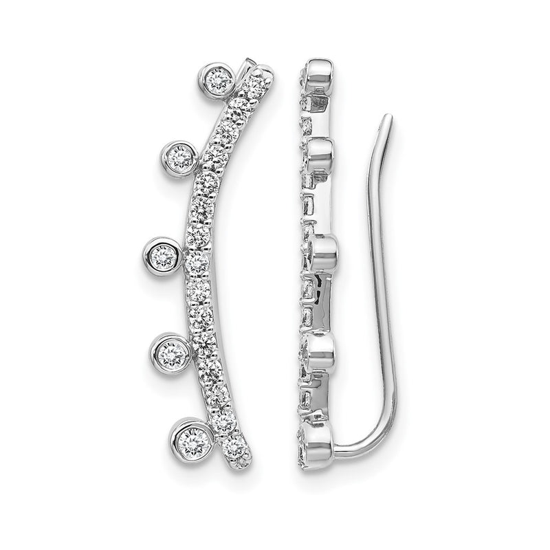 14k White Gold Real Diamond Graduated 5-stone Ear Climber Earrings