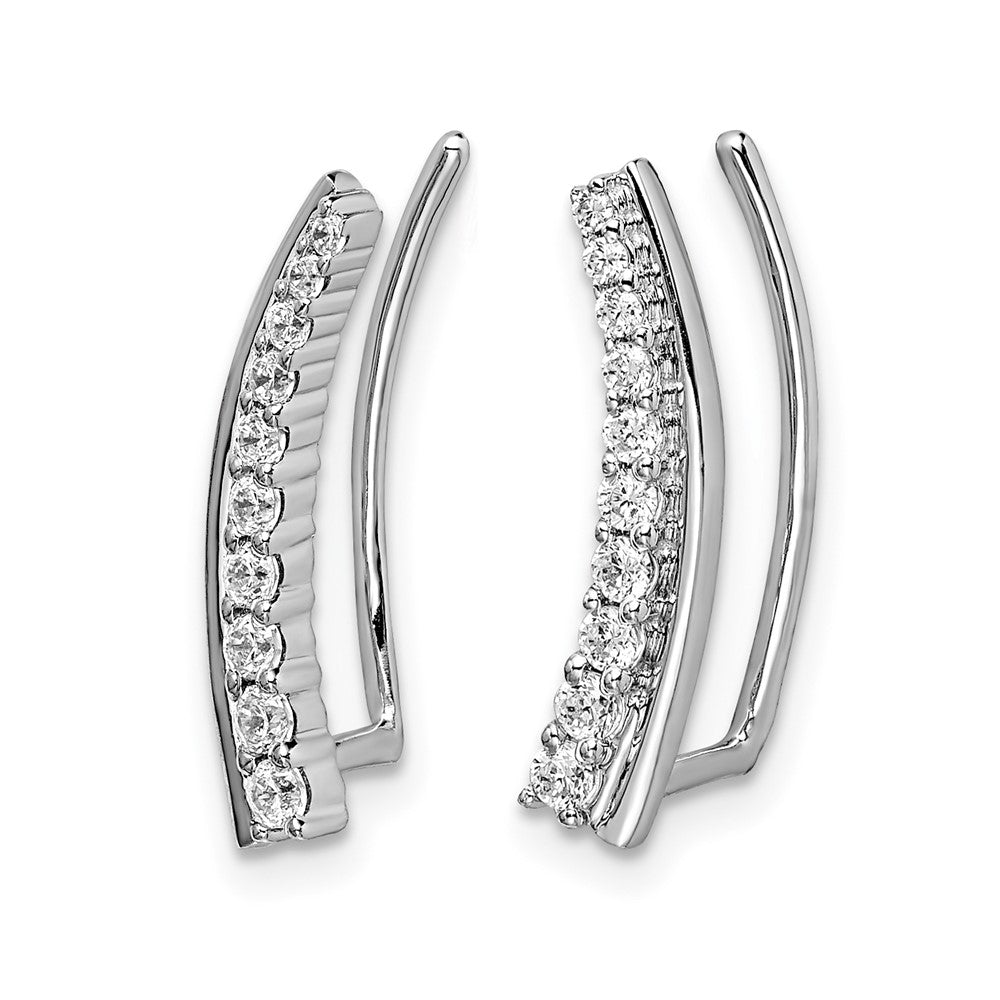 14k White Gold Real Diamond Ear Climber Earrings
