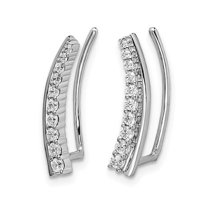 14k White Gold Real Diamond Ear Climber Earrings