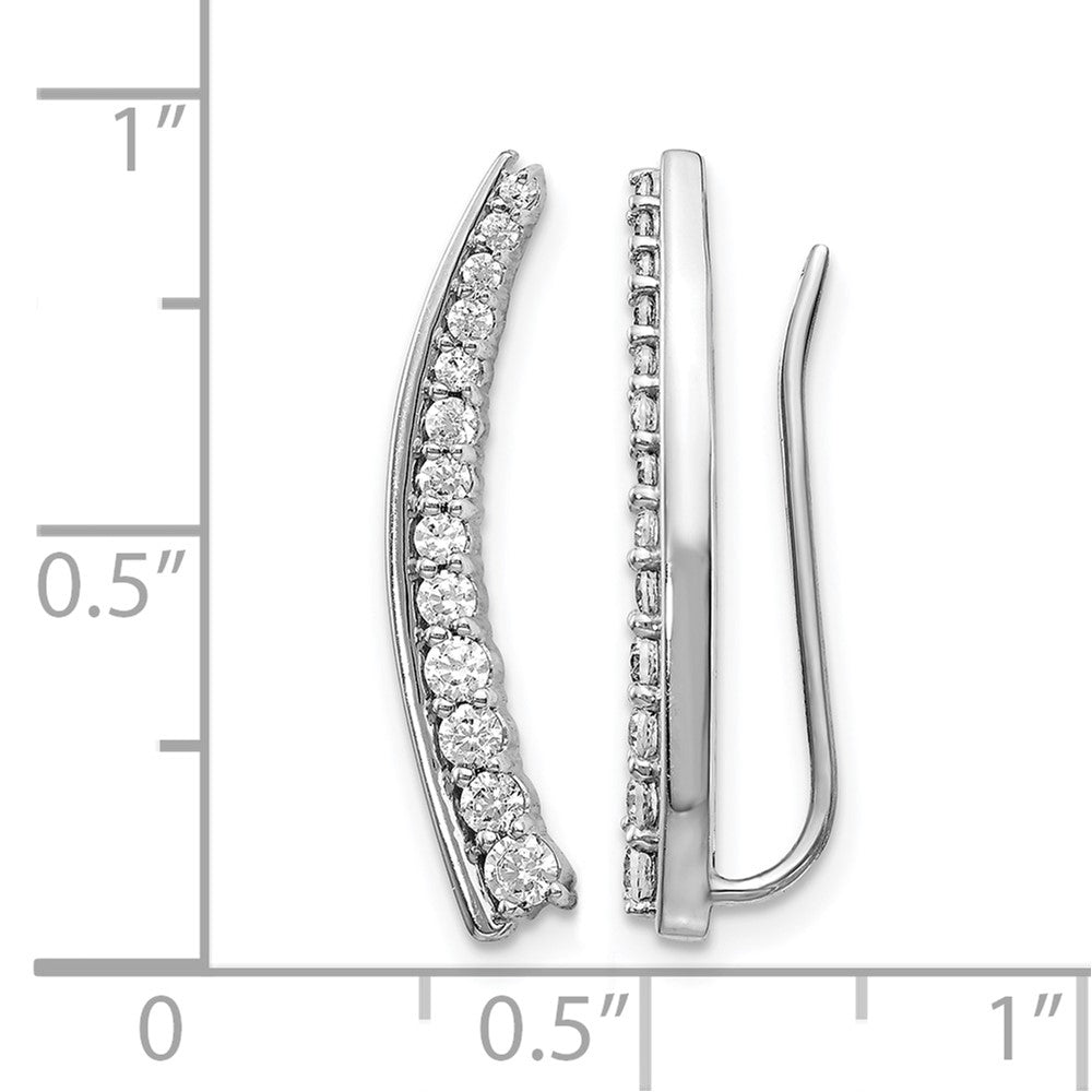 14k White Gold Real Diamond Ear Climber Earrings