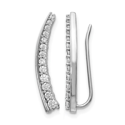 14k White Gold Real Diamond Ear Climber Earrings