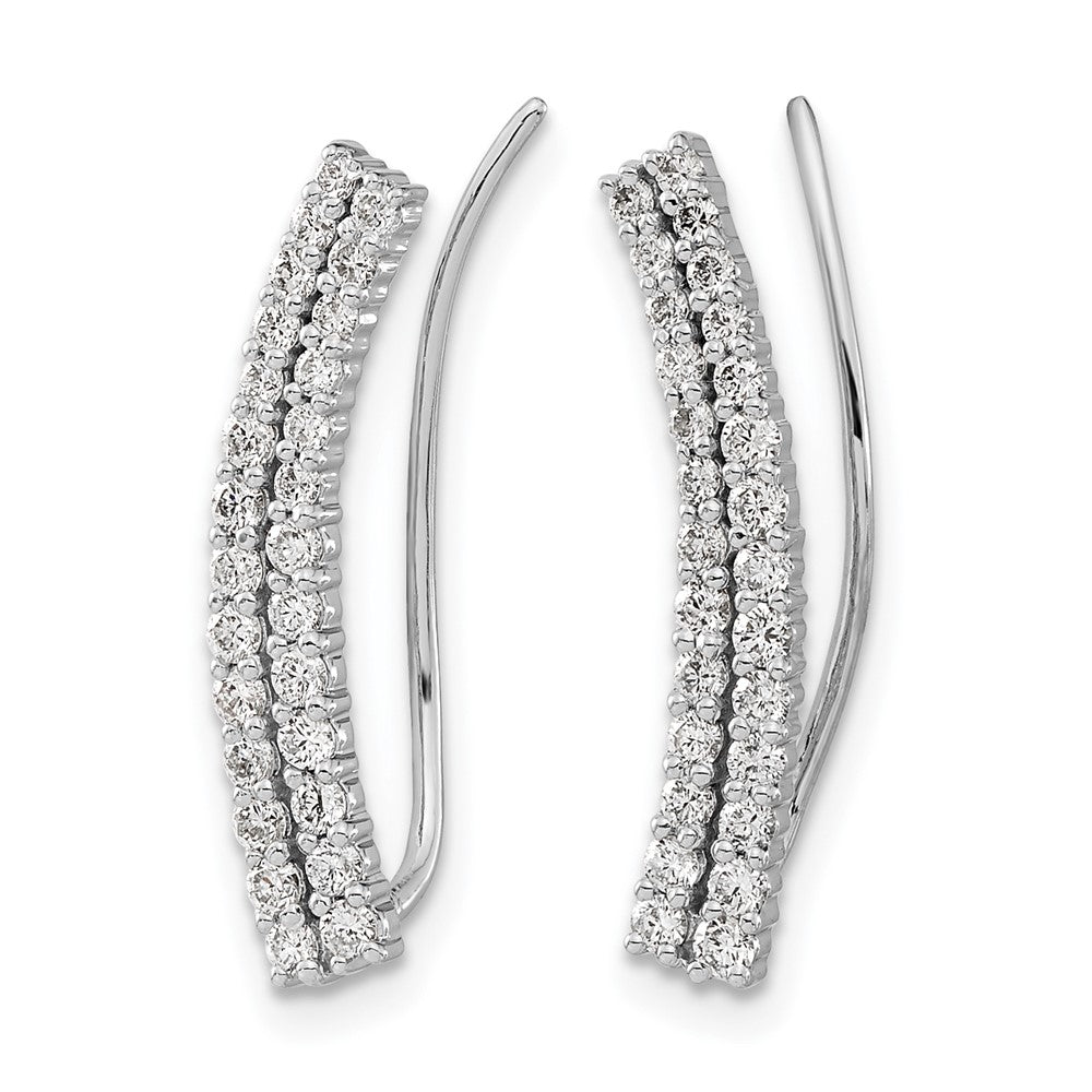 14k White Gold Real Diamond Ear Climber Earrings