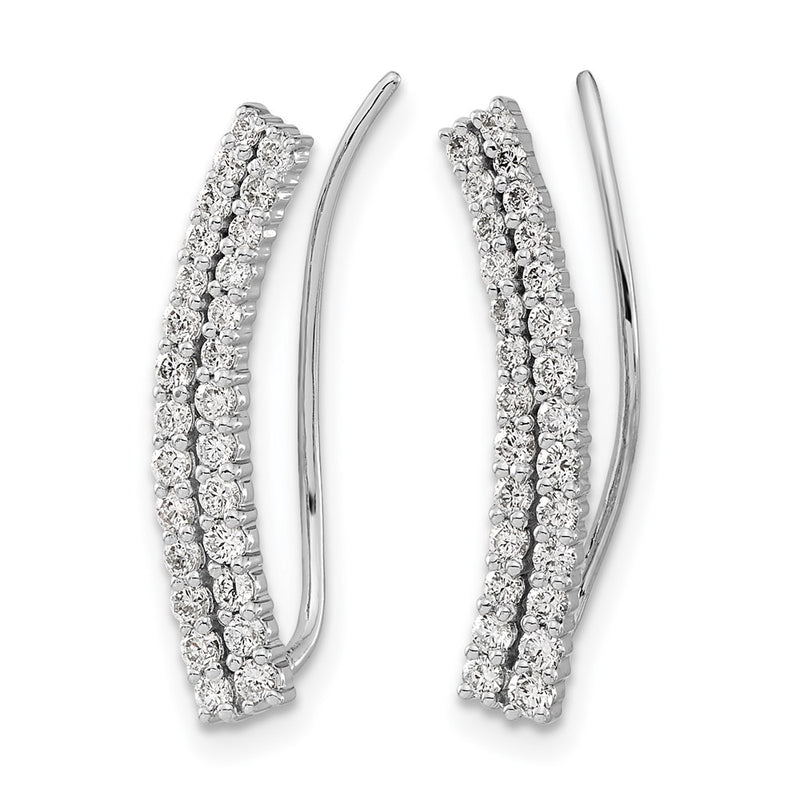 14k White Gold Real Diamond Ear Climber Earrings