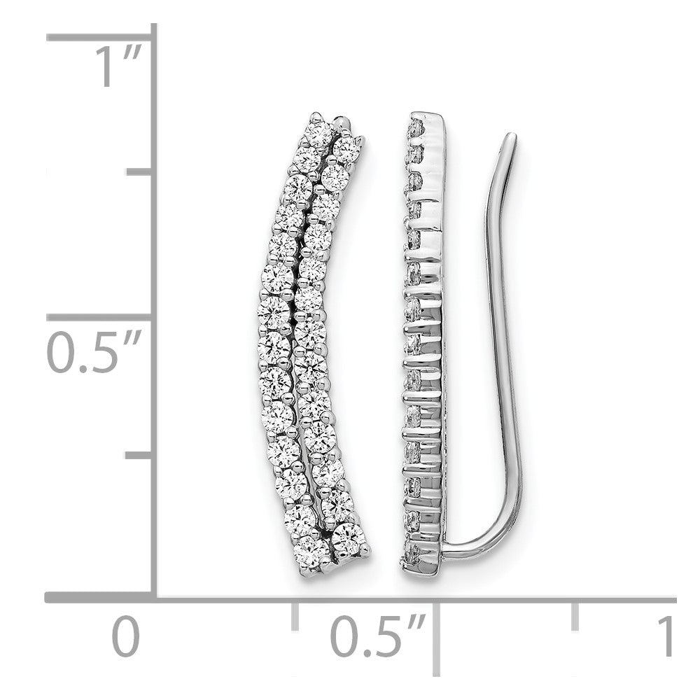 14k White Gold Real Diamond Ear Climber Earrings