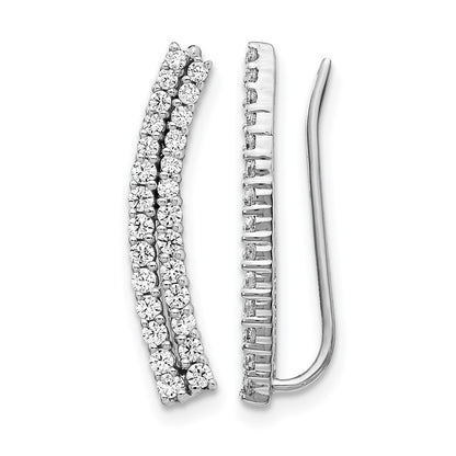 14k White Gold Real Diamond Ear Climber Earrings