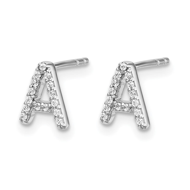 14k White Gold Real Diamond Initial A Earrings