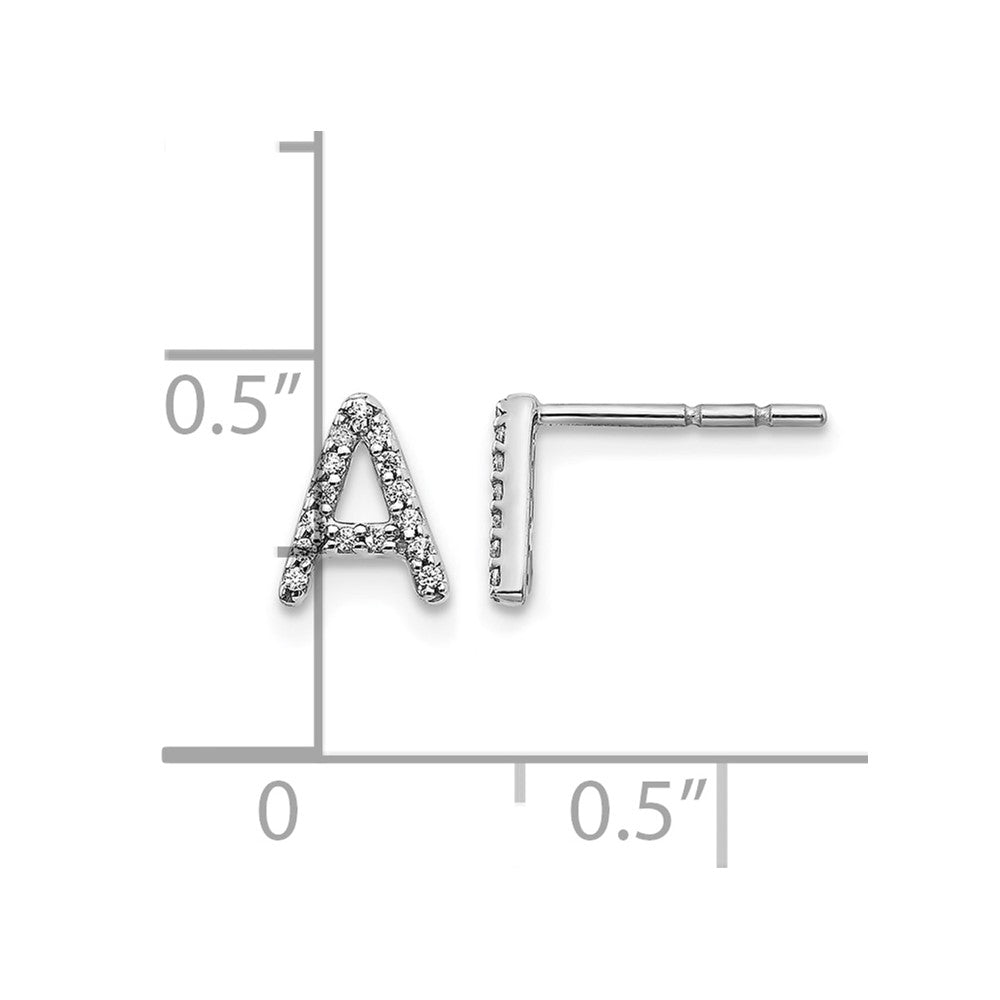 14k White Gold Real Diamond Initial A Earrings
