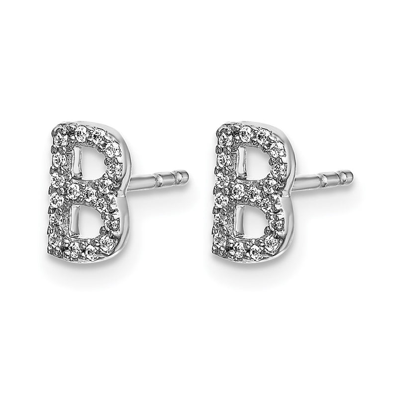 14k White Gold Real Diamond Initial B Earrings