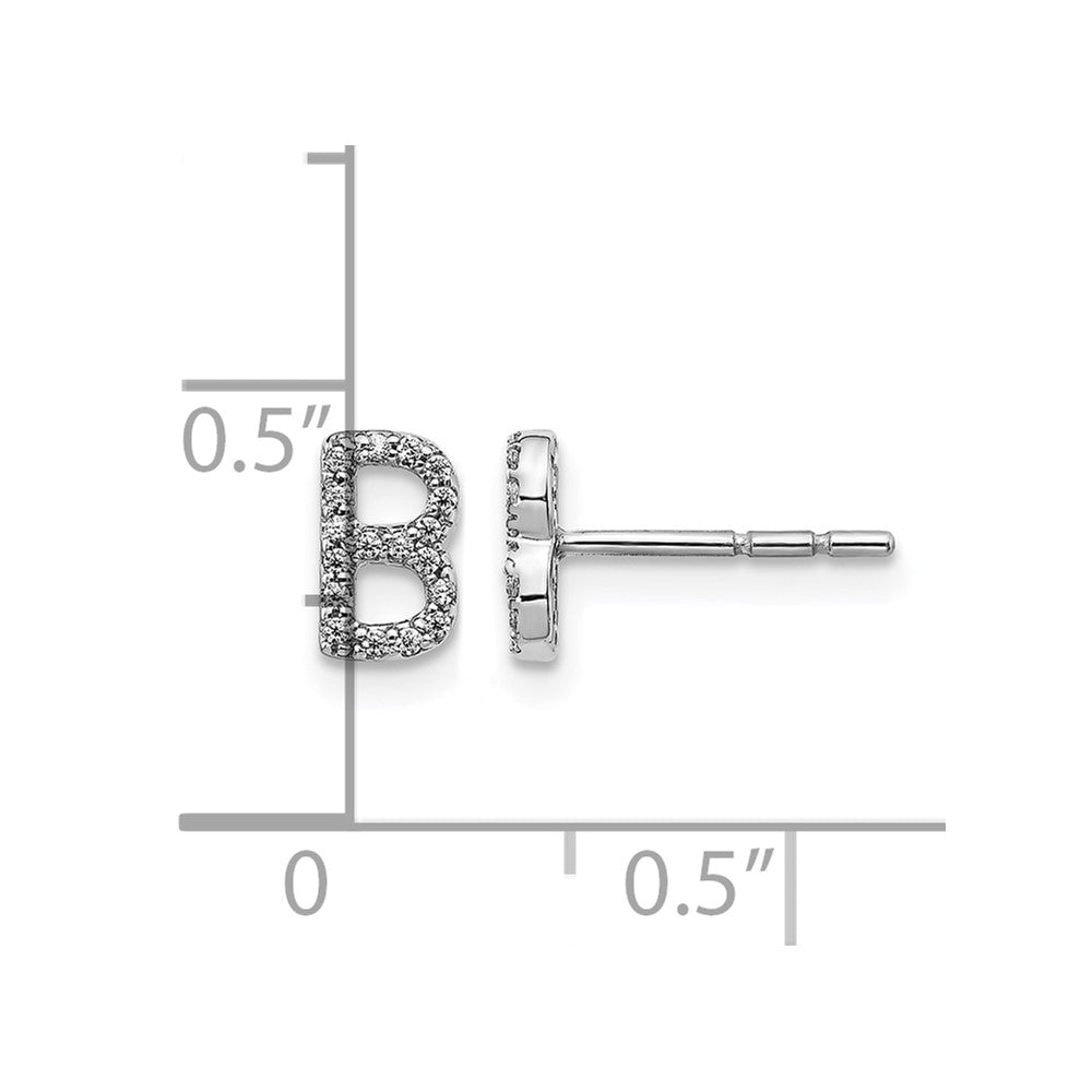 14k White Gold Real Diamond Initial B Earrings