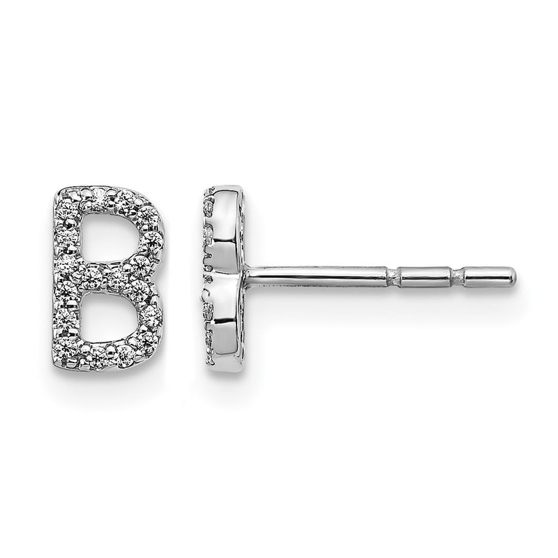 14k White Gold Real Diamond Initial B Earrings