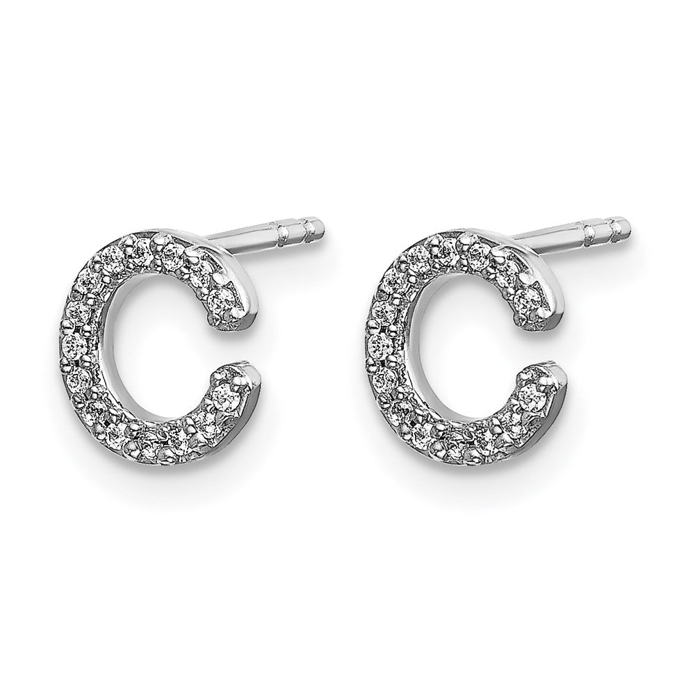 14k White Gold Real Diamond Initial C Earrings