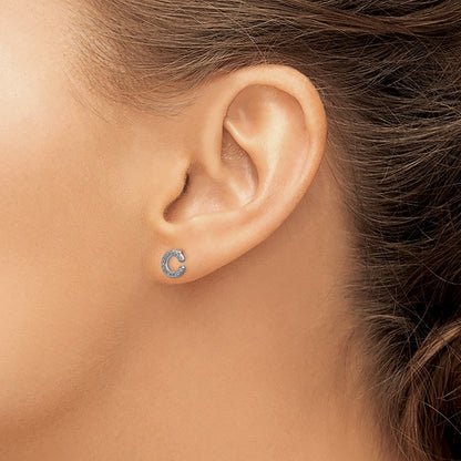 14k White Gold Real Diamond Initial C Earrings