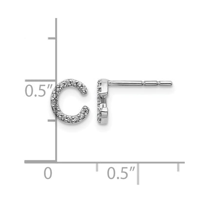 14k White Gold Real Diamond Initial C Earrings