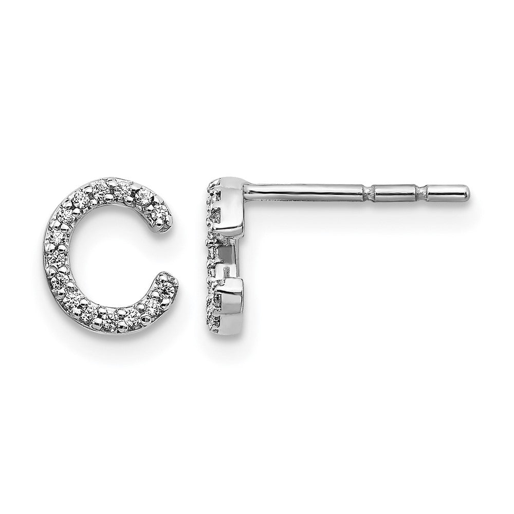 14k White Gold Real Diamond Initial C Earrings