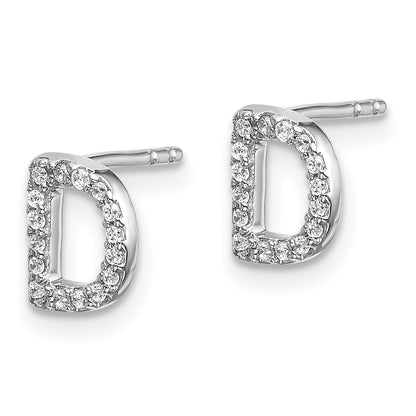 14K White Gold Lab Grown VS/SI+ G+ Diamond Letter D Initial Post Earrings