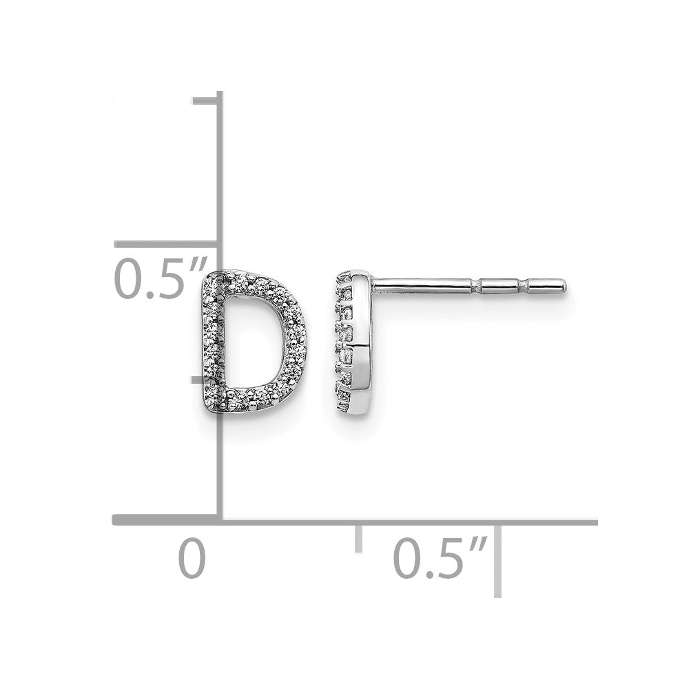 14k White Gold Real Diamond Initial D Earrings