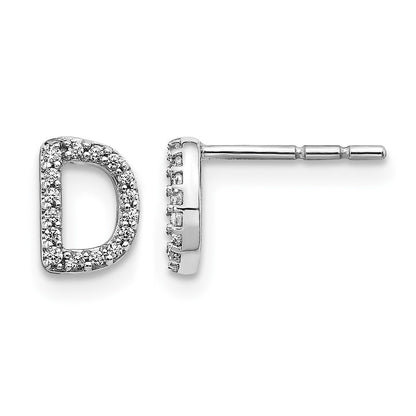 14k White Gold Real Diamond Initial D Earrings