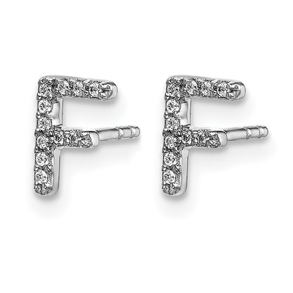 14k White Gold Real Diamond Initial F Earrings