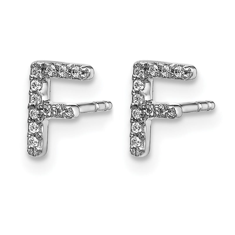 14k White Gold Real Diamond Initial F Earrings