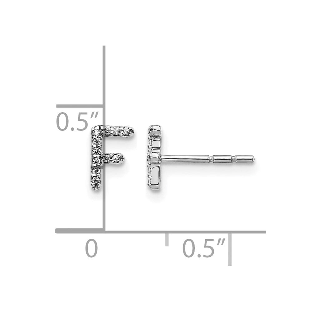 14k White Gold Real Diamond Initial F Earrings