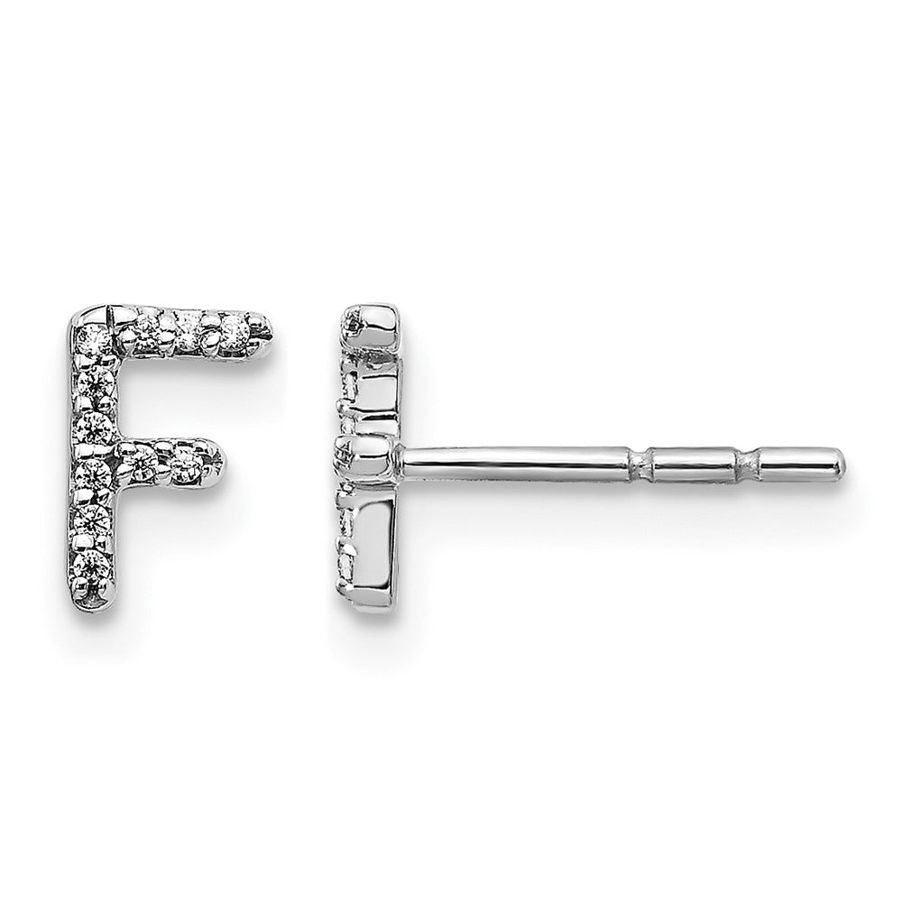 14k White Gold Real Diamond Initial F Earrings