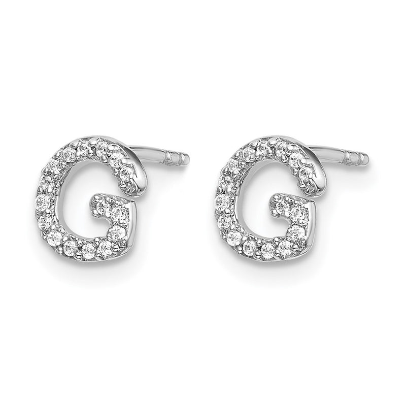 14k White Gold Real Diamond Initial G Earrings