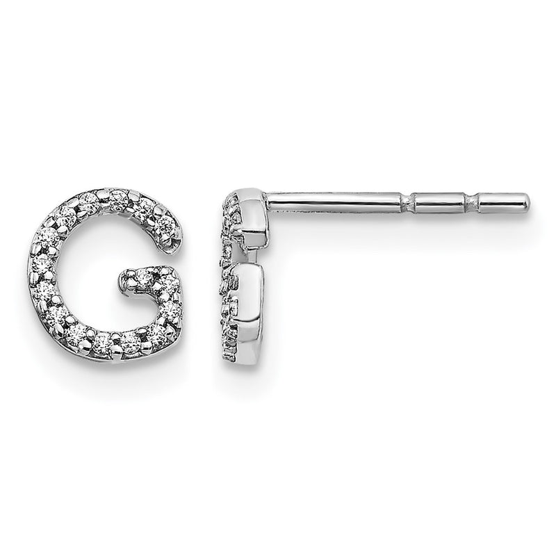 14k White Gold Real Diamond Initial G Earrings