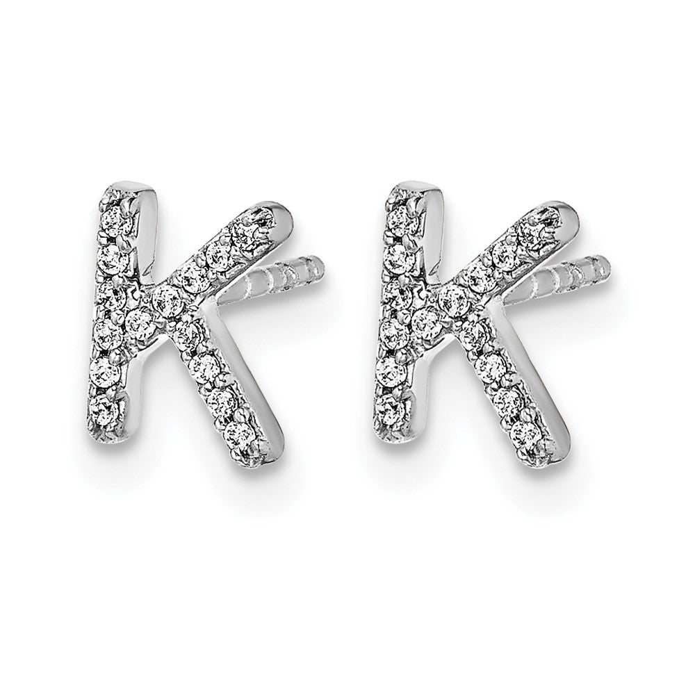 14k White Gold Real Diamond Initial K Earrings